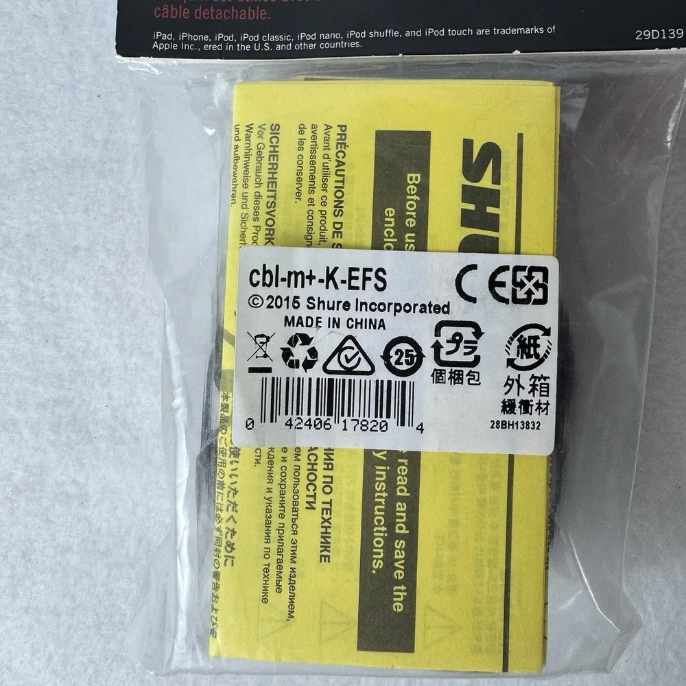New Shure CBL-M-K Earphone Accessory Cable With Remote And Mic Detachable Cable